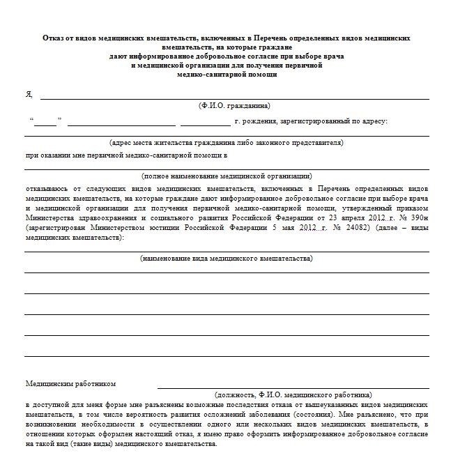 Что такое расписка об отказе претензий по исходу медицинской операции?